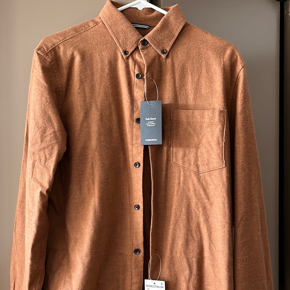 Nordstrom Tech Smart Slim Fit Rust Argan Oil Button Down Men’s Medium